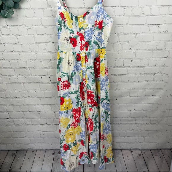 URBAN OUTFITTERS Positano Cotton Tie Shoulder Floral Midi Sundress size Medium - Picture 3 of 8